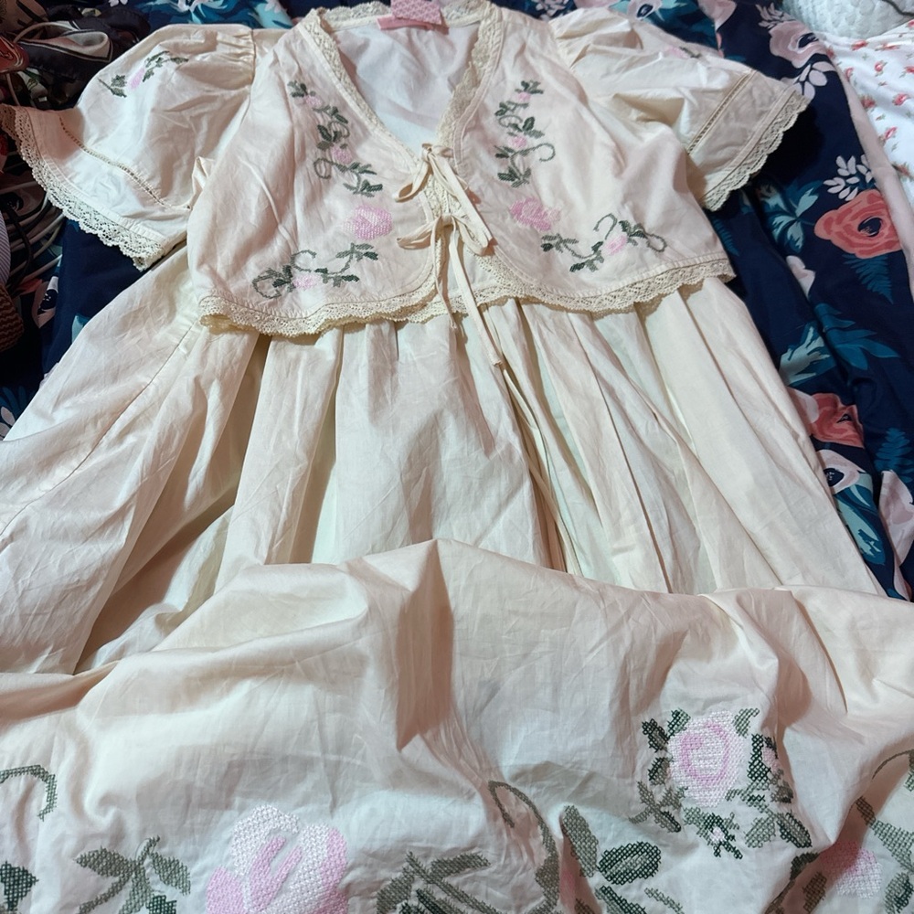 Ivory with Pink Rose Embroidery Top Skirt Set